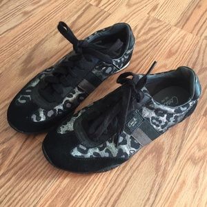 Black & silver Coach sneakers w/ leopard print